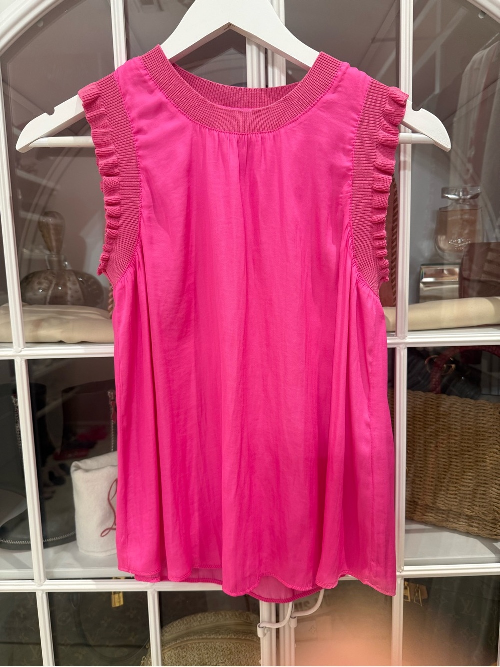 Skies Are Blue Hot Pink Sleeveless Ruffle-Trim Tank Top